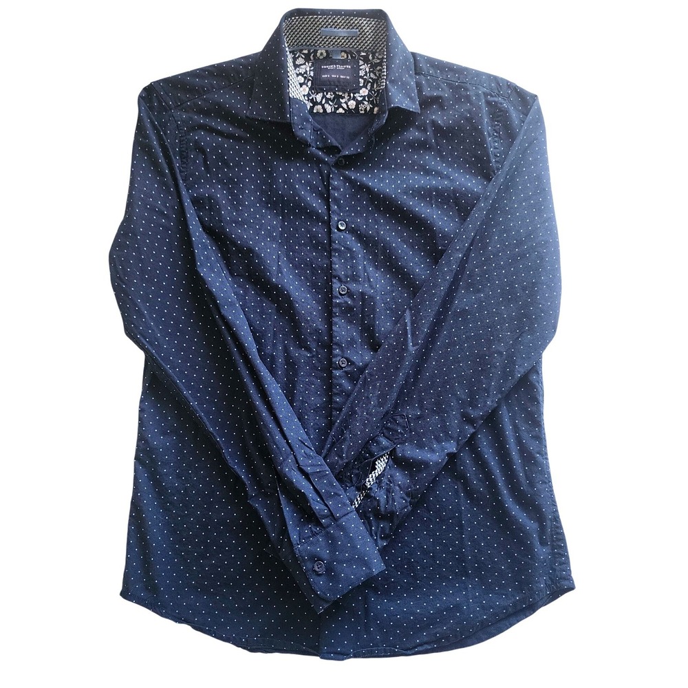 Denim & Flower Ricky Singh‎ Navy Blue Polka Dot Long Sleeve Button Down Shirt S